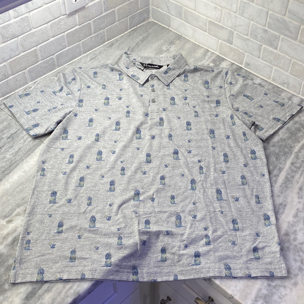 Travis Mathew Gray Polo Shirt with Blue Print